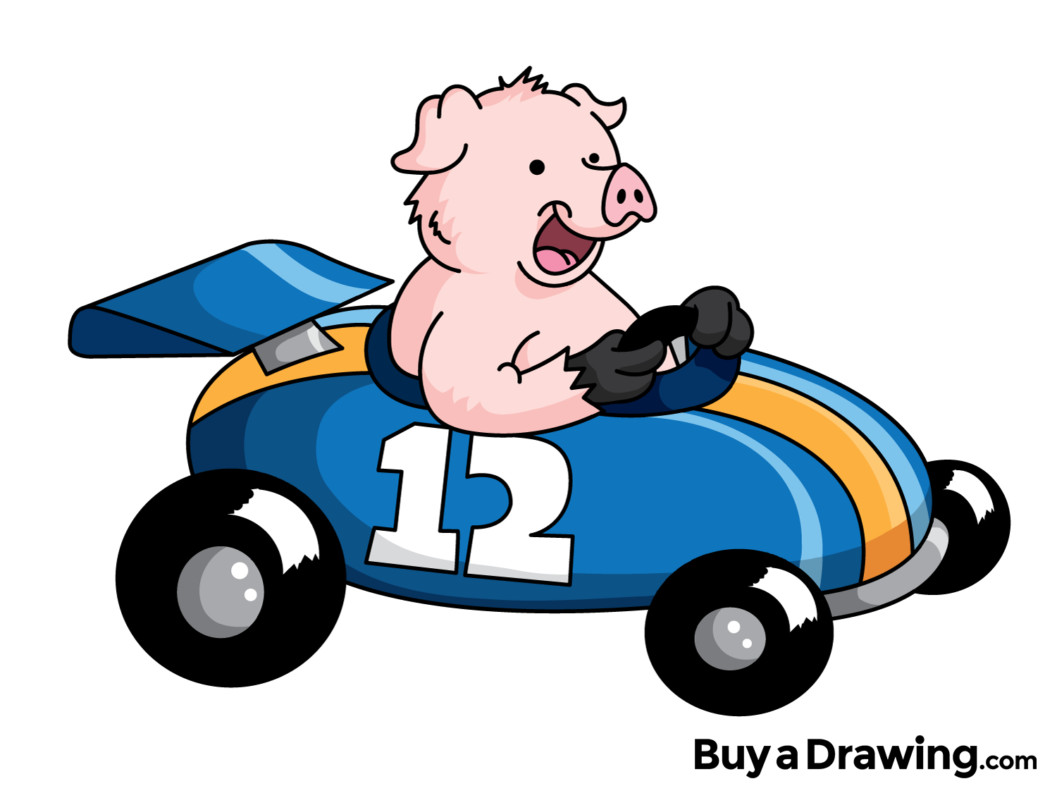 Racing Car Cartoon Pig Drawing