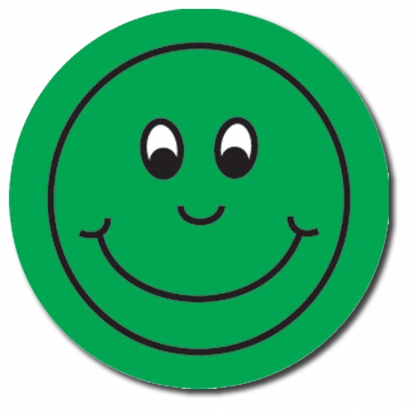 Sheet of 70 Green Smiley Face 25mm Stickers