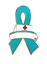 Teal Ribbon Lapel Pin Nurse Cap Red Cross Nursing Ovarian Cancer ...