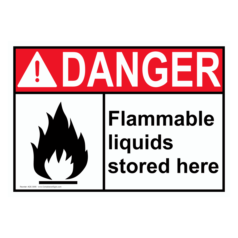 ANSI DANGER Flammable Liquids Stored Here Sign ADE3095 Flammable