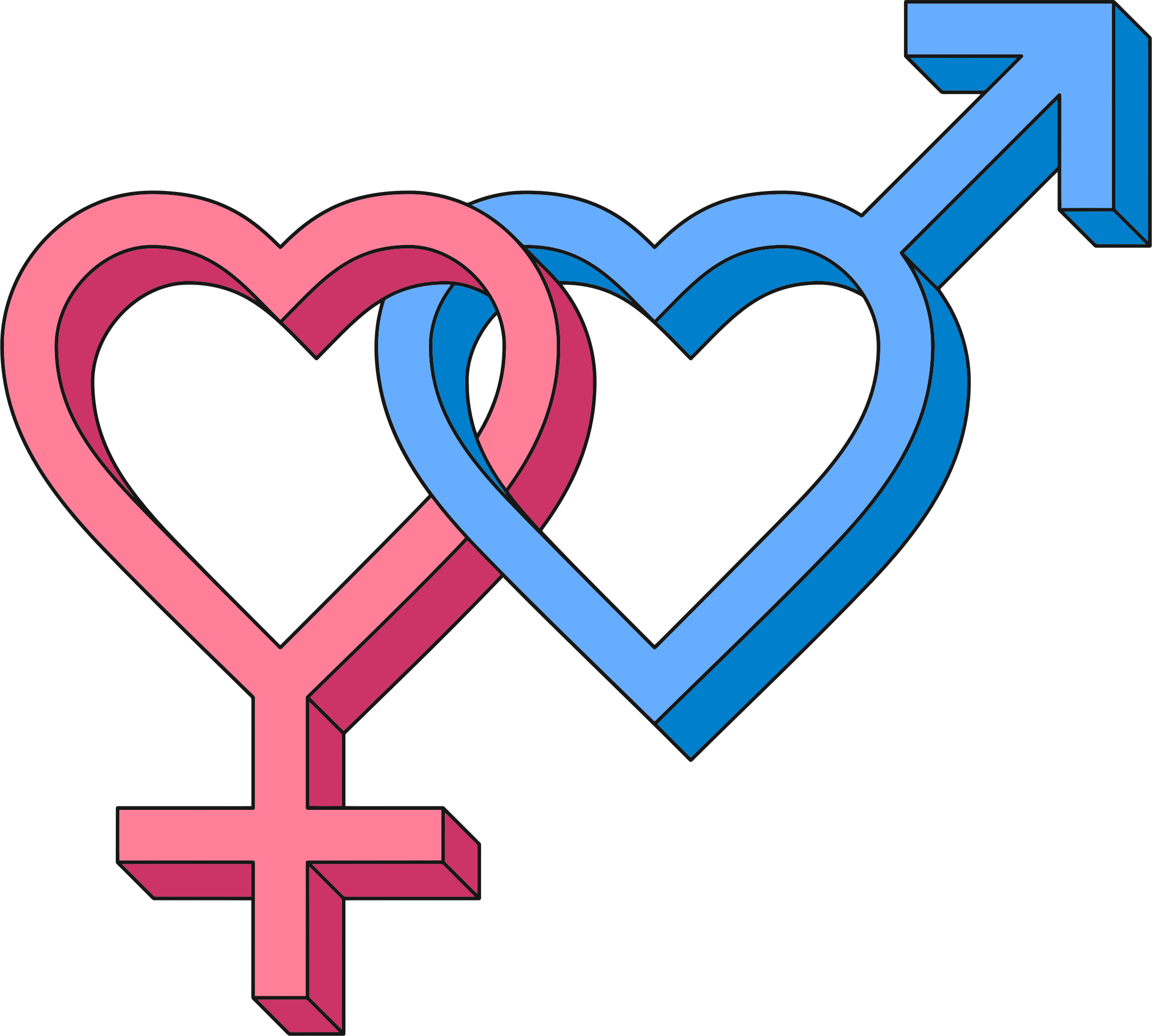 Clipart - 3d Isometric Intertwined Gender Hearts