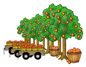 Orange Orchard Clip Art - Wagons With Baskets of Oranges - Orange ...