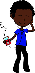 Music Clipart Image - Black boy or man listening to music on mp3 ...