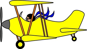 Airplane Clipart Image - Cartoon of a Pilot Flying a Bi-