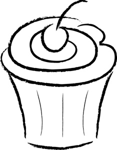 Cupcake Clipart Image - Black Outline Of A Cupcake With A Cherry ...