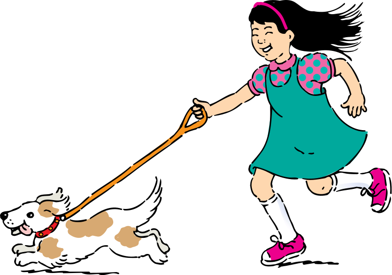 Girl running with dog clipart