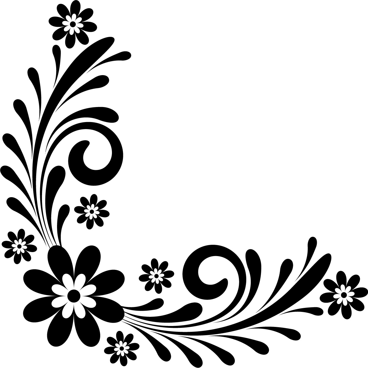 Simple floral border design black and white.
