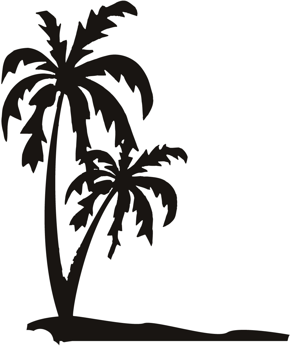 Clipart palm tree beach black and white
