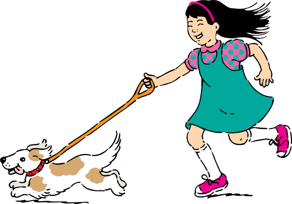 Girl Walking Dog Clipart