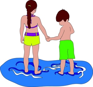 Family Clipart Image - Boy and Girl Holding Hands in the Surf