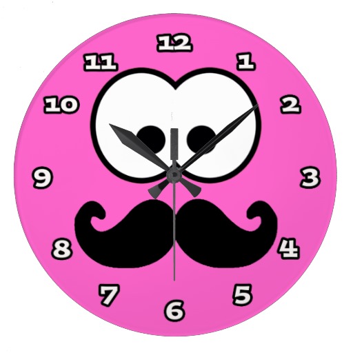 Cartoon Mustache Face Wall Clock from Zazzle.