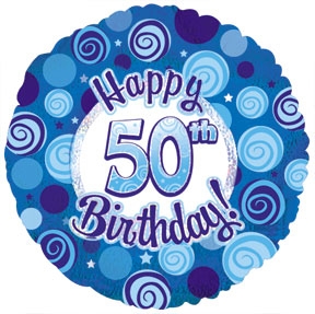 18" Round Happy 50th Birthday Foil Balloon - Blue Dazzeloon ...