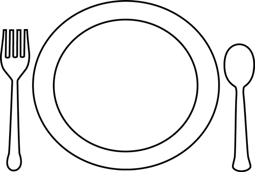 Dinner plate with food clipart black and white