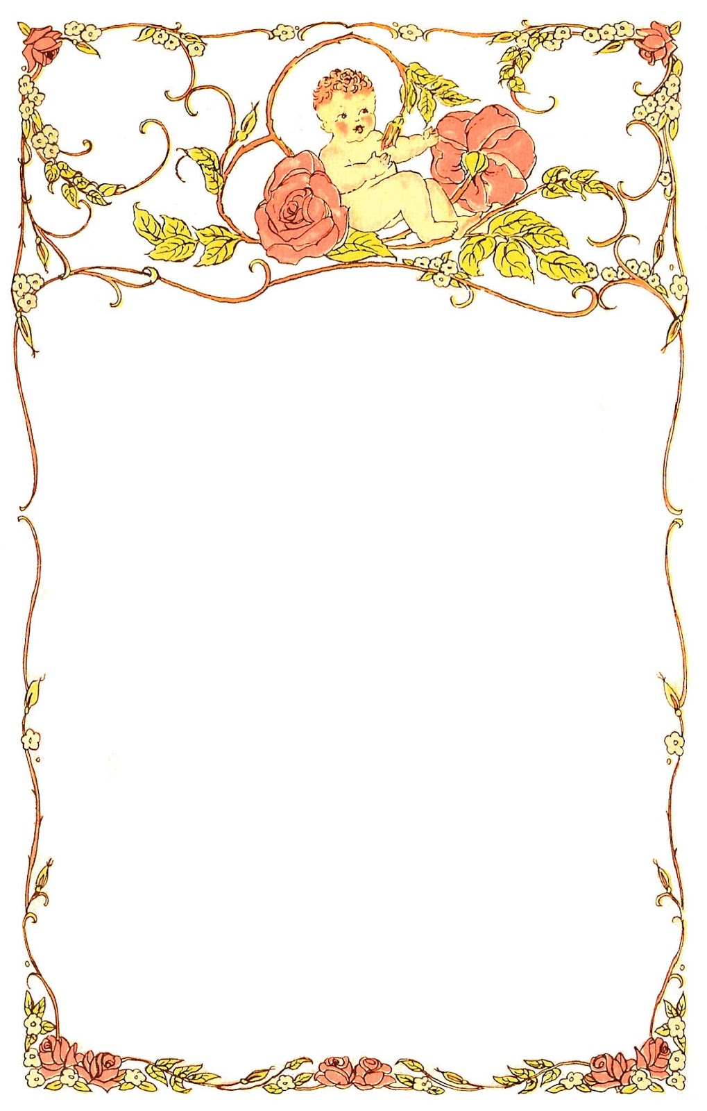 Antique Images: Free Printable Digital Frame: Baby and Roses ...