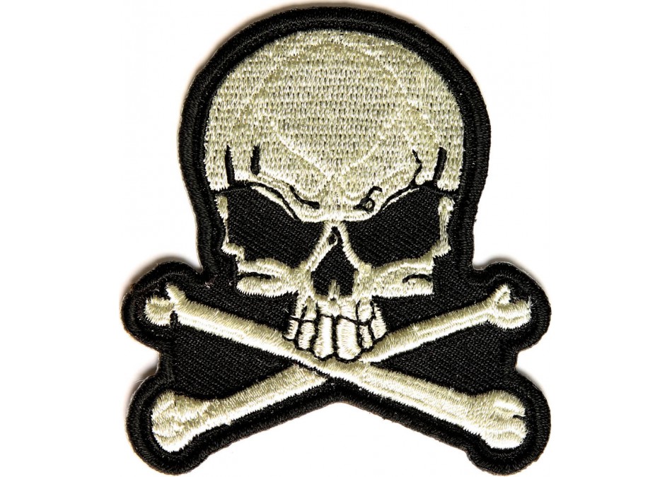 Small Skull and Cross Bones Patch Embroidered in Silver