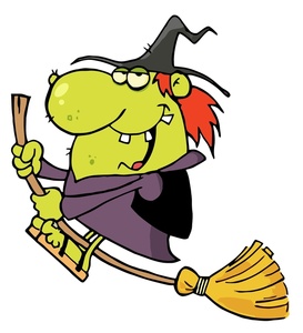 Witch Clipart Image - Funny looking old cartoon witch riding her ...