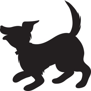 Dog Playing Clipart Image - Black and white silhouette of a ...