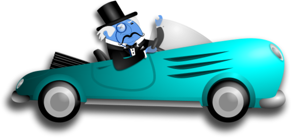 Old Man with a tall hat driving a car cartoon - vector Clip Art