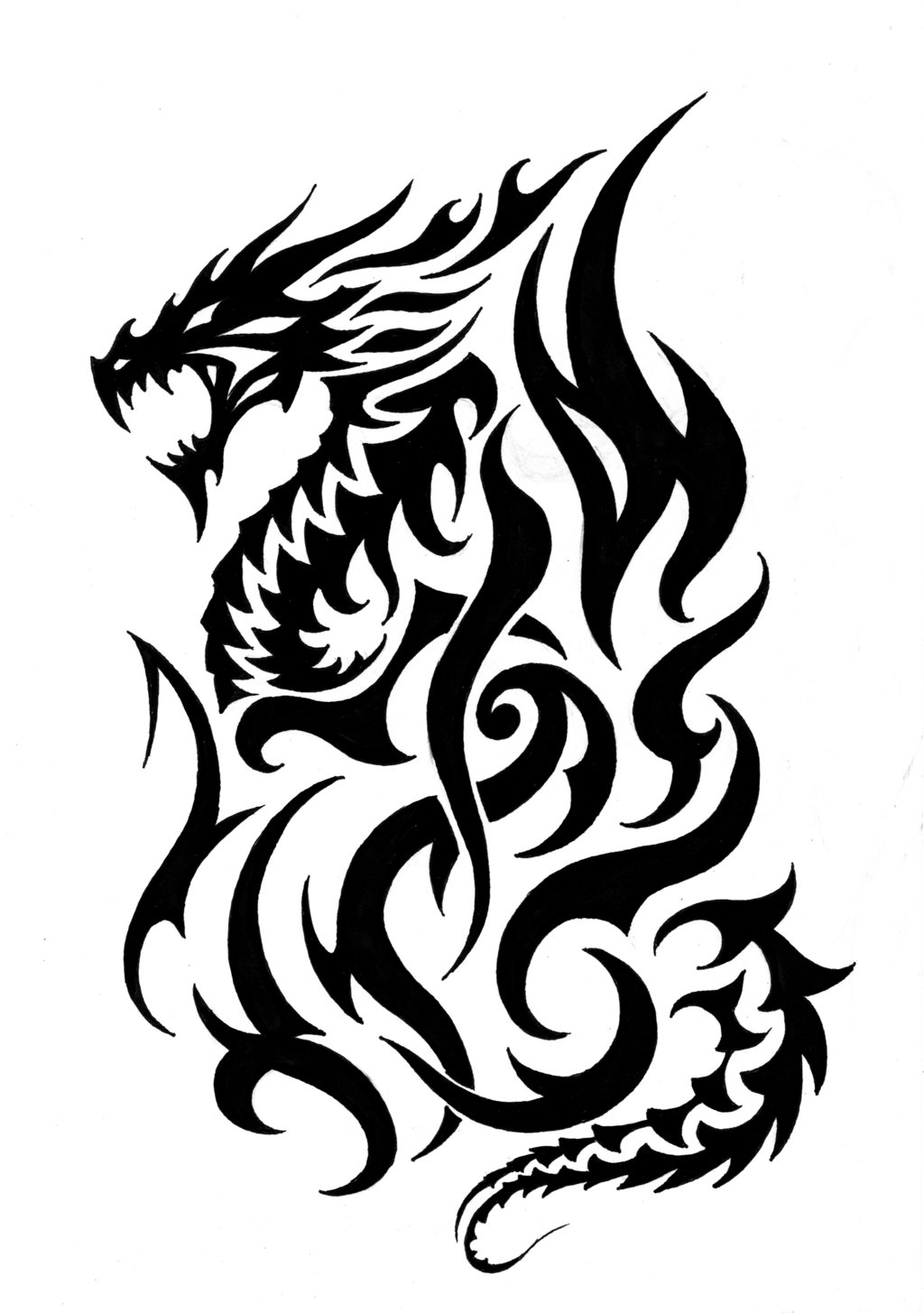 Tribal Dragon Fire And Flames Tattoo Design: Real Photo, Pictures ...