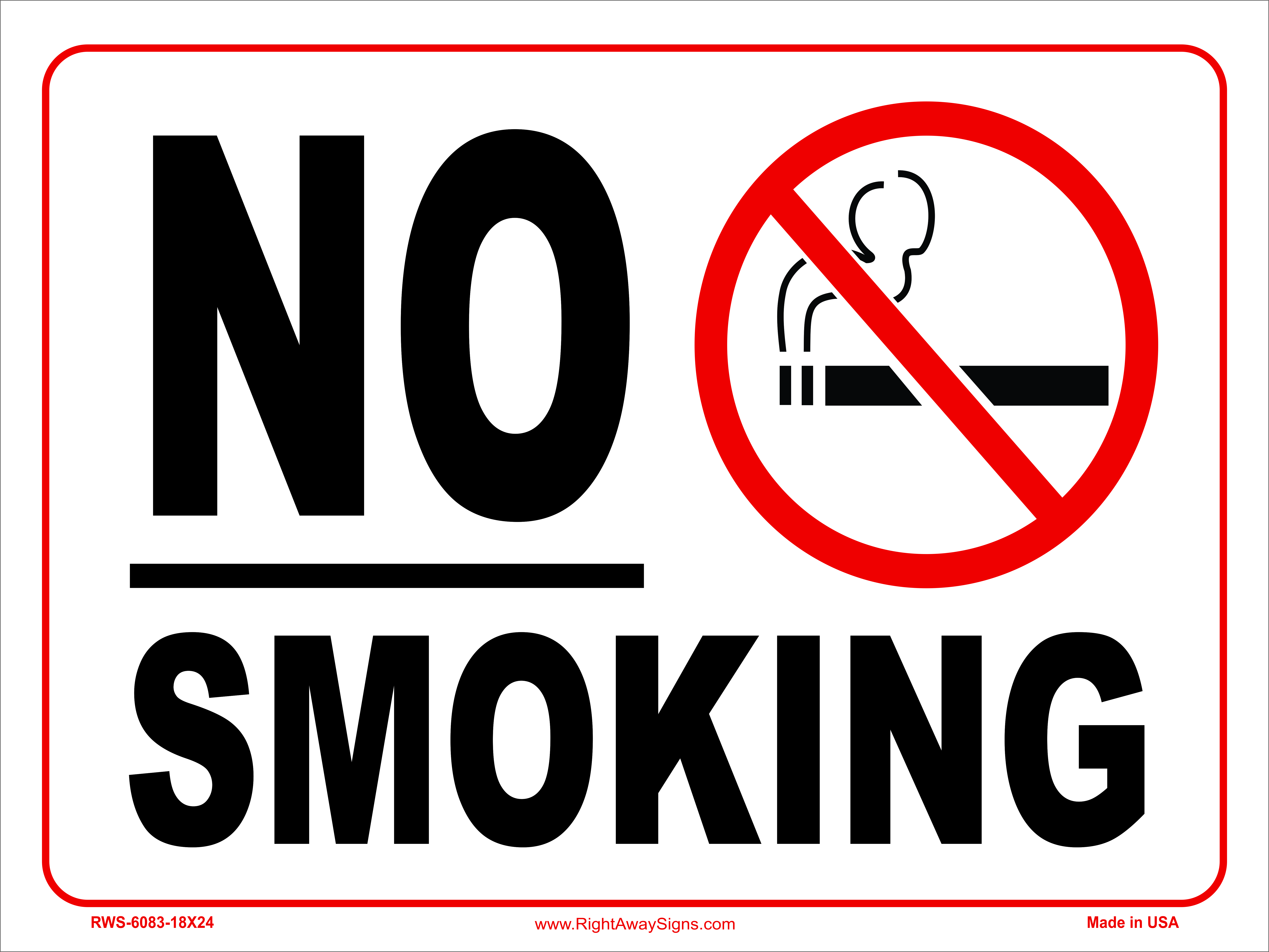 Smoking Control Sign - NO Smoking - Large - Right Away Signs