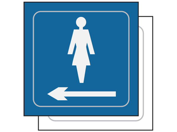 Ladies toilet, arrow left symbol sign. | V2012B | Label Source