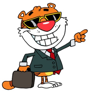 Salesman Clipart Image - A Tiger in a Suit Holding a Briefcase.