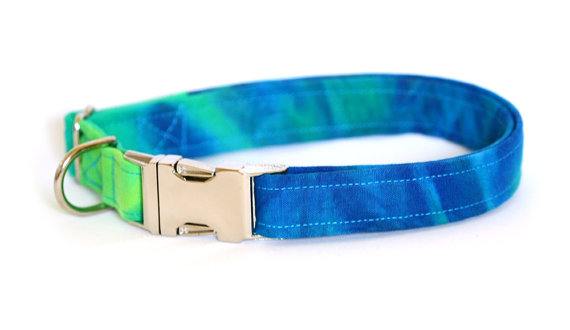 CLEARANCE Large Dog Collar Blue and Green Tie by Pugs2Persians