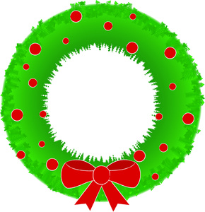Wreath Clipart Image - Christmas Wreath with a Bow and Holly Berries