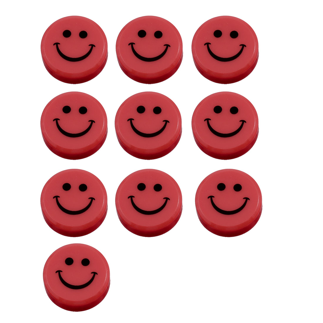 10 Pcs 30mm Dia Round Plastic Smiling Face Refrigerator Red