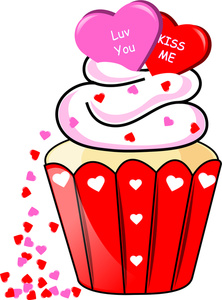 Cupcake Clipart Image - Valentine Cupcake Decorated with Hearts