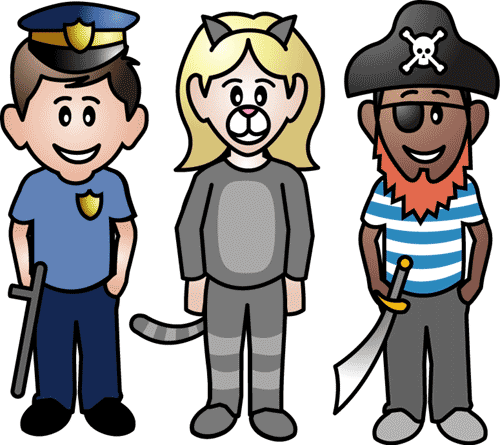 Kids dress up in halloween costumes clipart