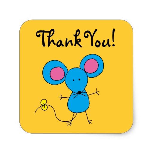 Cute Cartoon Mouse Thank You Square Stickers Clipart Free Clip Art ...