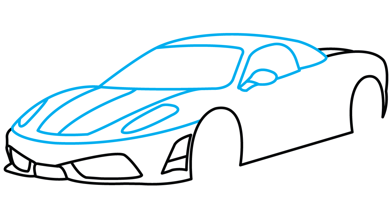 How to Draw Ferrari 360, a Sports Car, Easy Step-by-Step Drawing ...