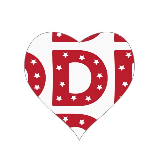 Letter D - White Stars on Dark Red Heart Sticker from Zazzle.