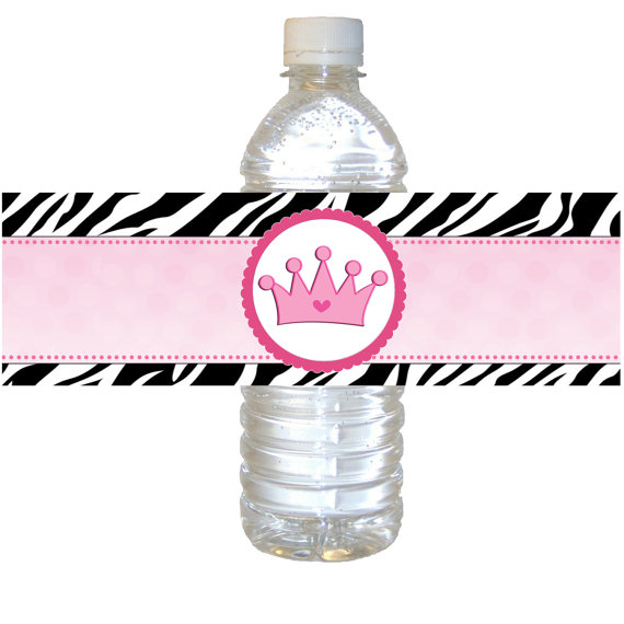 Printable Pink Zebra Princess Crown Water Bottle by pinkthecat
