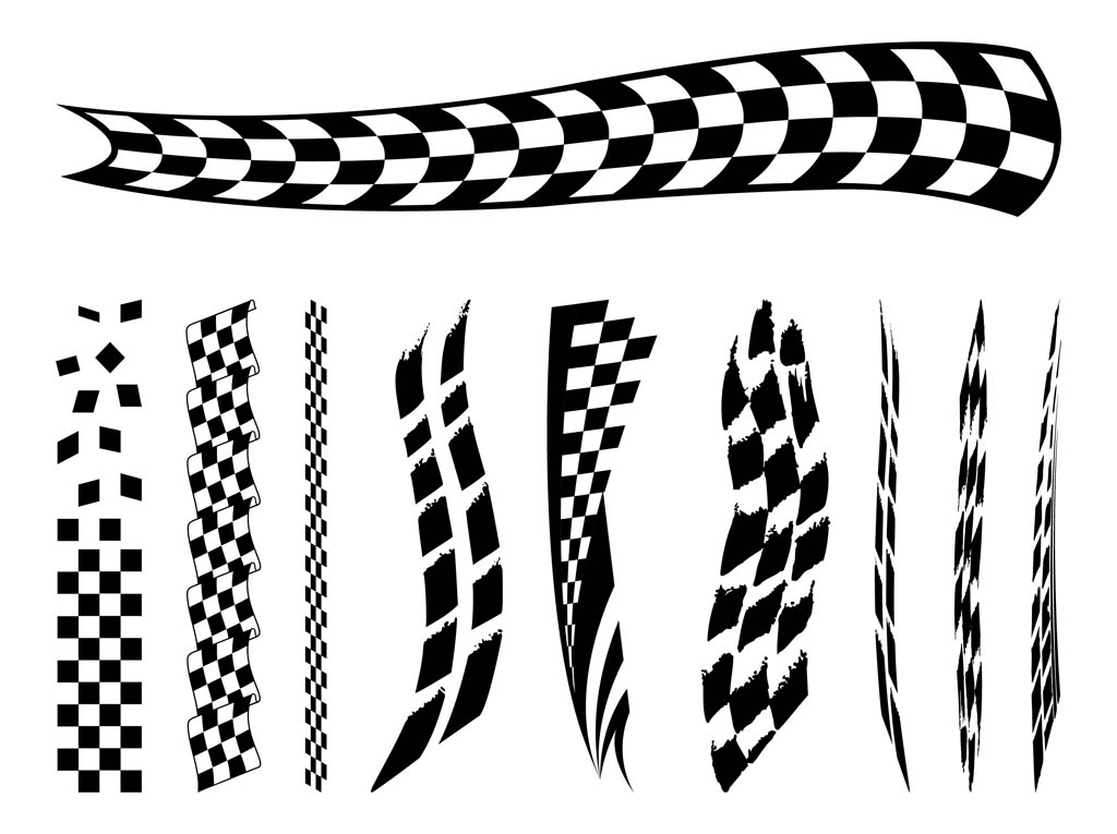 Driving and care races vector graphics of racing flags. Images of waving pieces of fabric, cheered.