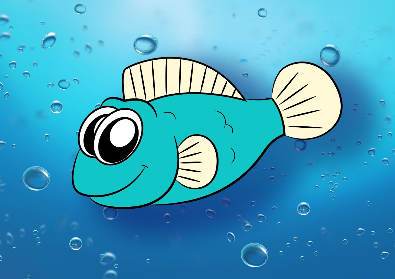 Color your cartoon fish whatever color you like and give him some water to swim in!