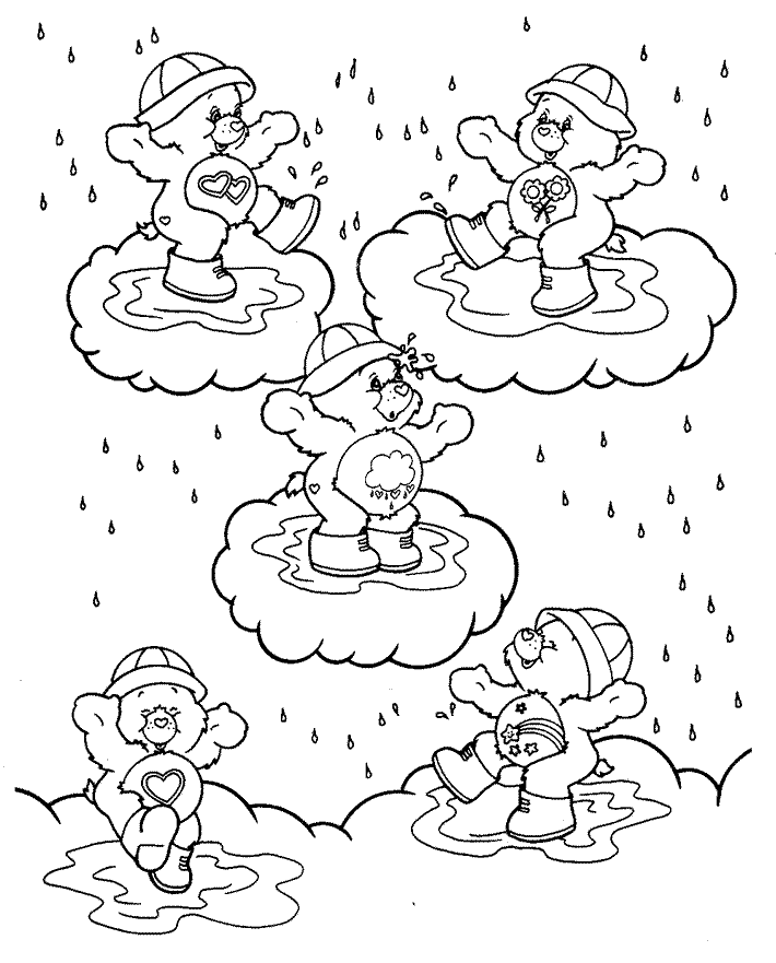 Colouring Page - Care Bears in the Rain