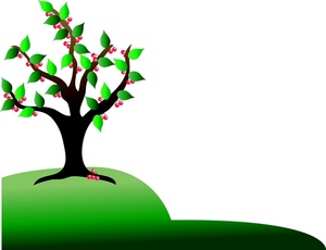 Cherry Tree Clipart Image - Cherry Tree on a Hill