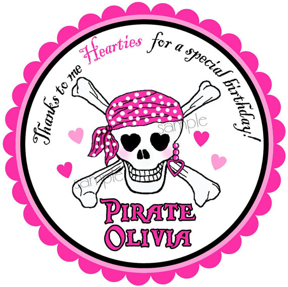 Pink Pirate Stickers Pink Pirate Birthday by LittlebeaneBoutique