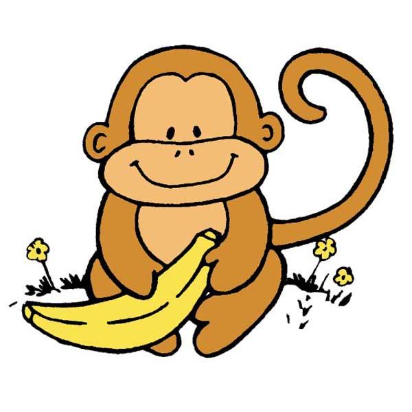 Monkey with Banana Rubber Stamp - Sku: D341