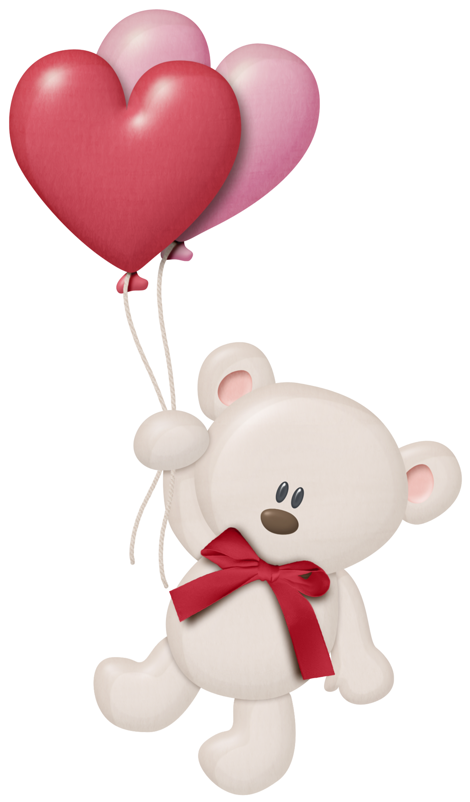 White Teddy with Heart Balloons PNG Clipart