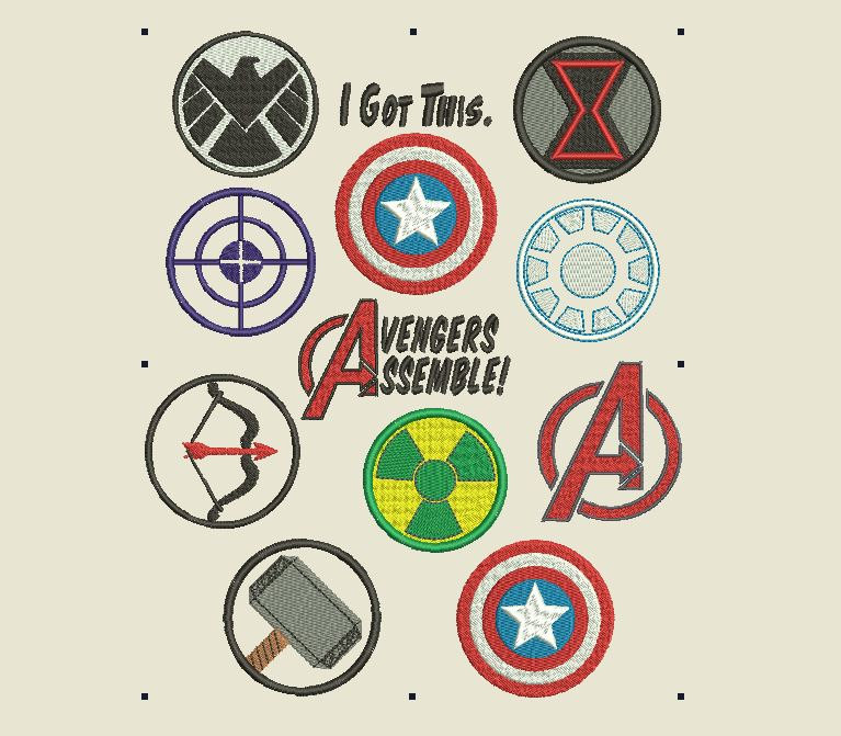 Avengers BUNDLE Machine Embroidery File Symbols Set 11 by InaHoop