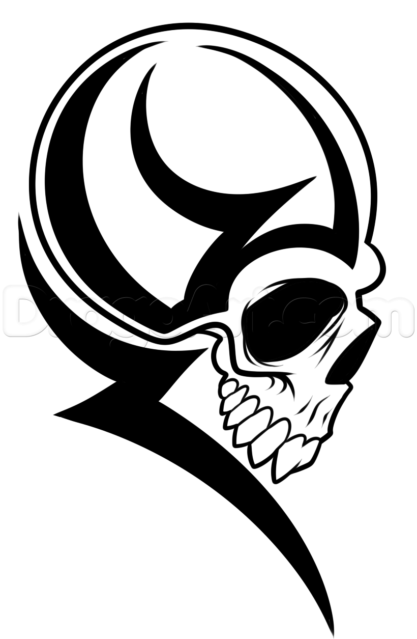 How to Draw a Tribal Skull Head, Step by Step, Tribal Art, Pop ...