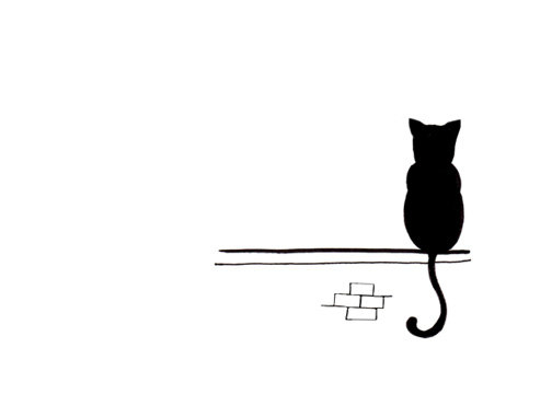 Cat Drawing Simple Black and White Art by LittleShopofElleSee