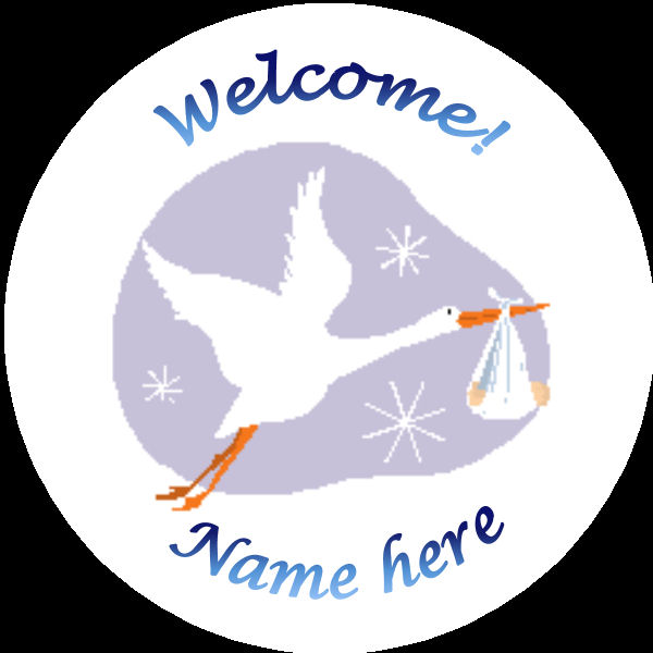 B006 New Baby Badge with stork 1 any text background colour ...
