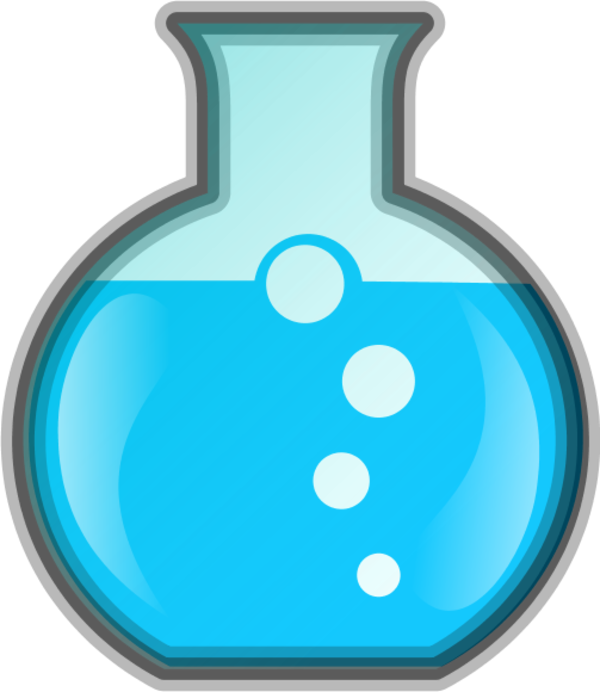 glass laboratory bottle with liquid and bubbles in it - vector ...