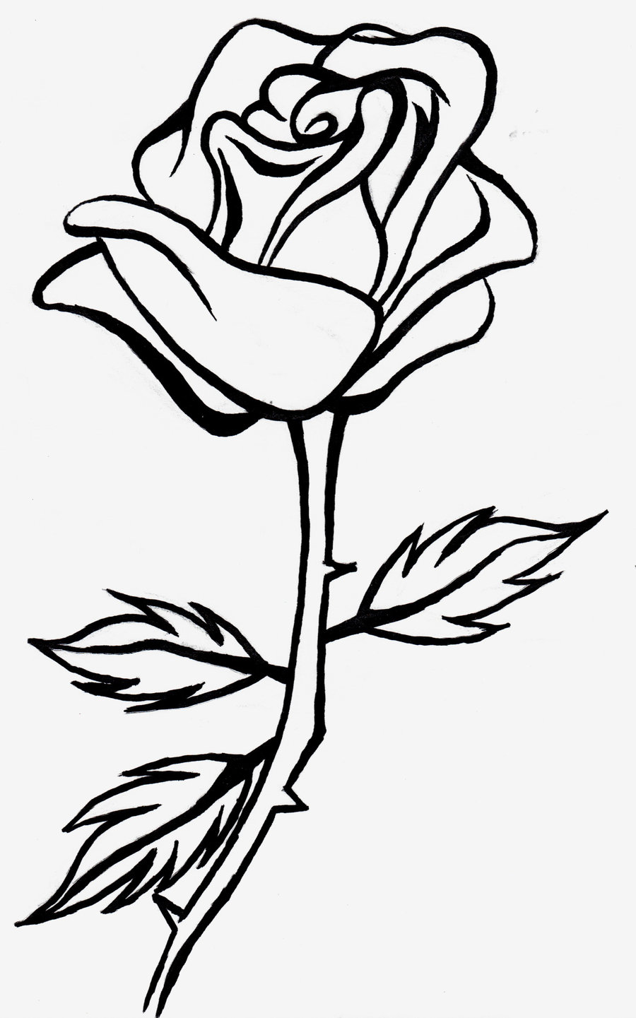 Rose Outline With Stem - ClipArt Best