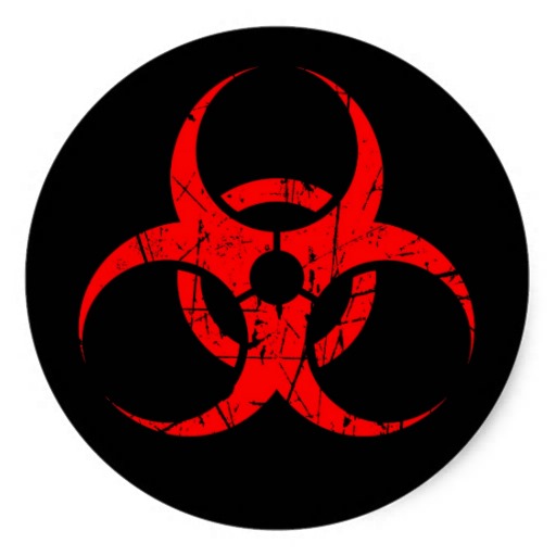 Scratched Red Biohazard Symbol on Black Round Sticker | Zazzle
