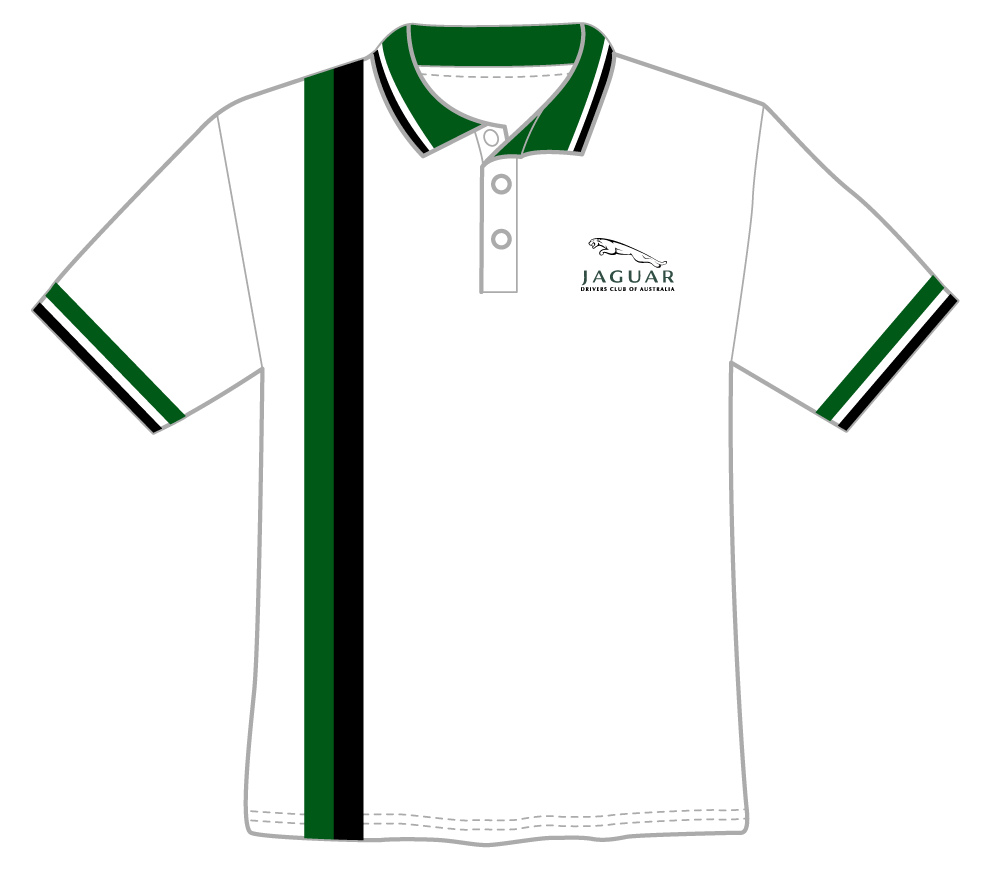 Polo Shirt - White with Black and Green stripe Medium